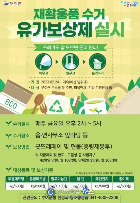 부여군, ‘쓰레기도 돈이 된다.’ 재활용품 수거 유가보상제 정착